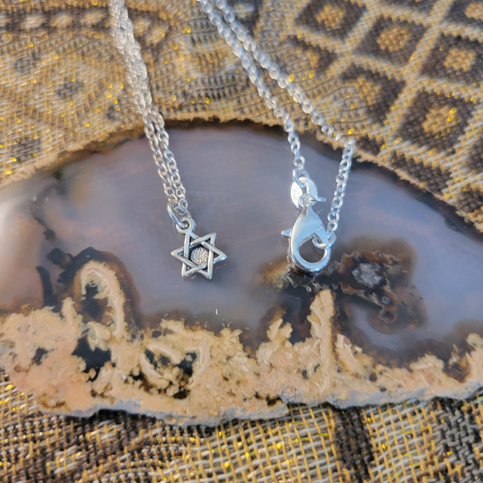 Star of David Sterling Silver Charm on Fine 18-inch Chain Sterling Necklace, Lobster Claw Clasp