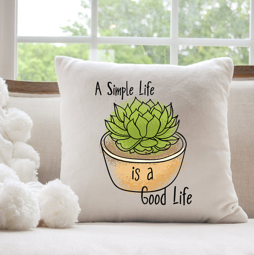 A Simple Life is a Good Life Cotton Throw Pillow 20 x 20 inches Cactus Pillow Sofa