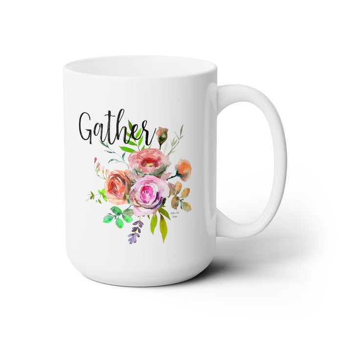 Gather Fall Floral Coffee Ceramic Mug Generous 15oz Ounce