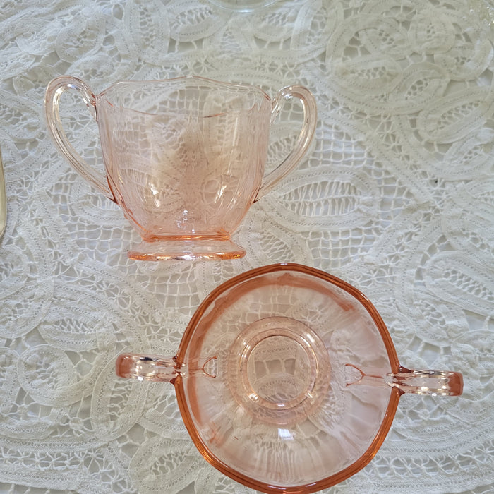 Fairfax Pink Rose Line 2375 Vintage Fostoria Depression Glass Open Footed Sugar Bowl Loving Cup Style