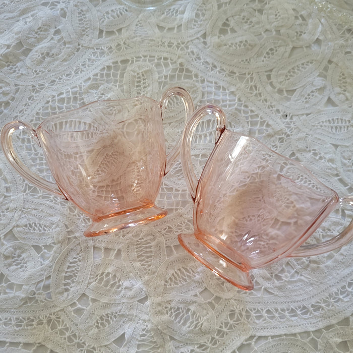 Fairfax Pink Rose Line 2375 Vintage Fostoria Depression Glass Open Footed Sugar Bowl Loving Cup Style