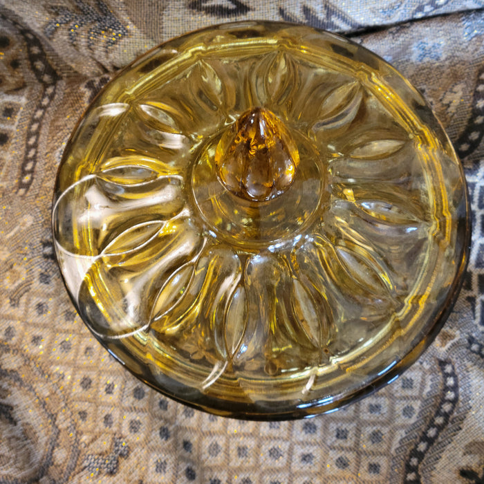 Dark Amber Indiana Glass Footed Covered Fairfield Vintage Candy Dish