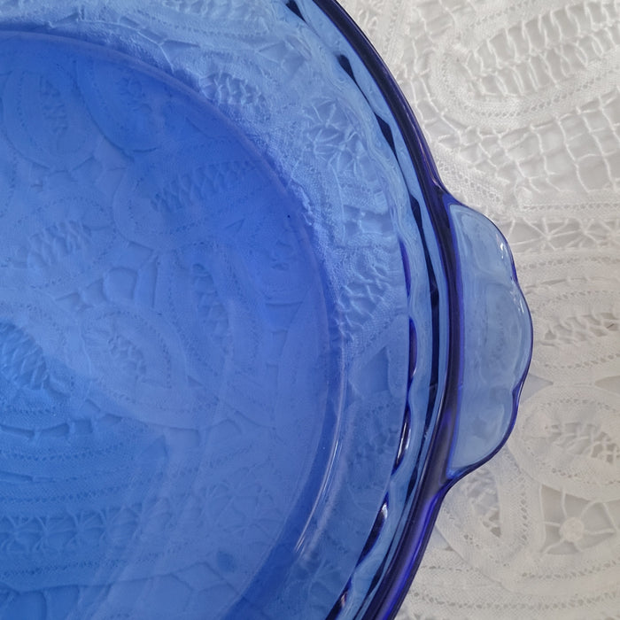 Vintage Pyrex 10" Cobalt Blue Pie Plate with Small Scalloped Handles