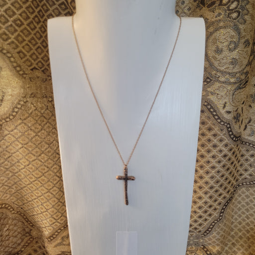 45mm Hammered Copper Cross on 18" Fine Copper Chain Necklace