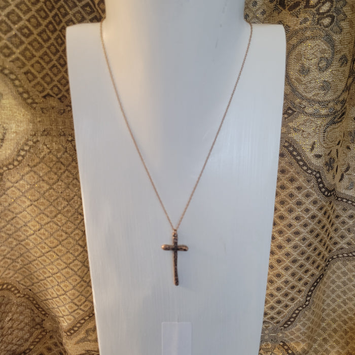 45mm Hammered Copper Cross on 18" Fine Copper Chain Necklace