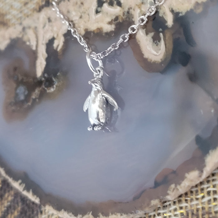 Dainty Penguin - Sterling Silver Penguin on Fine 18-inch Chain Sterling Necklace