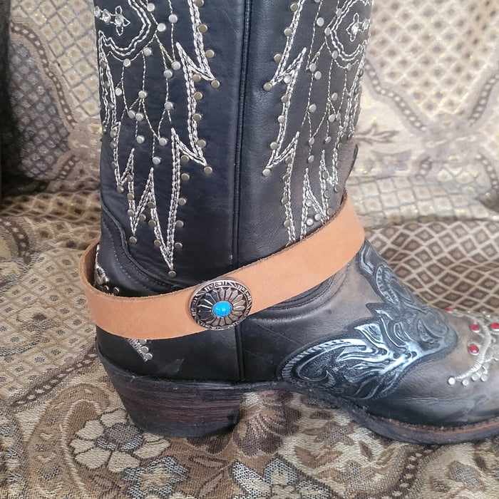Silver & Turquoise Concho Decorated Western Cowboy Boot Belt