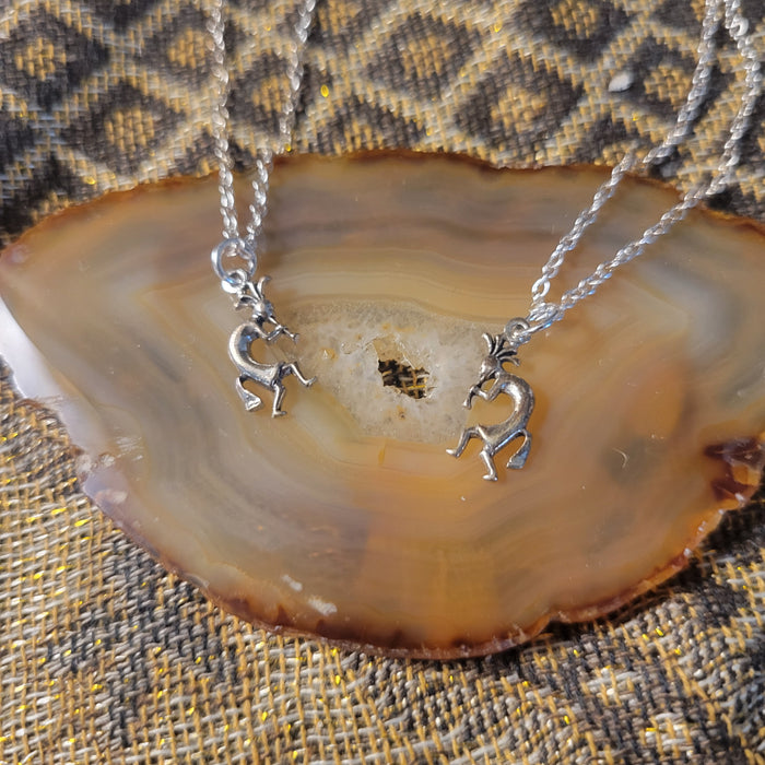 Choice of Flute on Left or Right Kokopelli Sterling Silver Charm on Fine 18-inch Sterling Chain Necklace