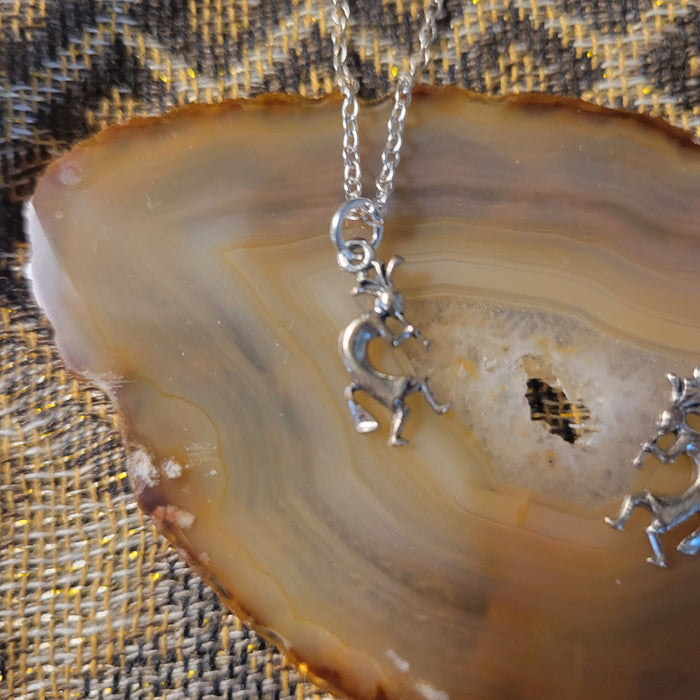 Choice of Flute on Left or Right Kokopelli Sterling Silver Charm on Fine 18-inch Sterling Chain Necklace