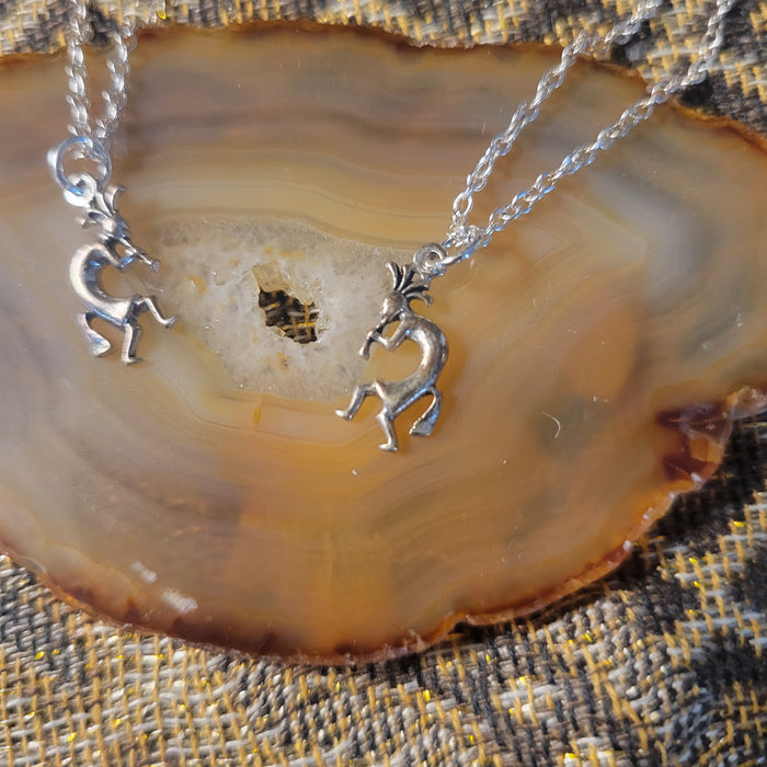 Choice of Flute on Left or Right Kokopelli Sterling Silver Charm on Fine 18-inch Sterling Chain Necklace
