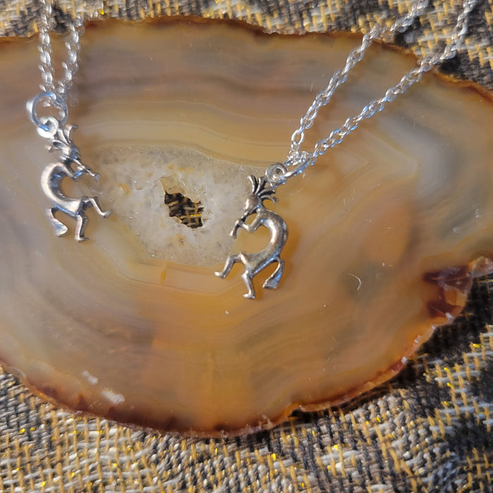 Choice of Flute on Left or Right Kokopelli Sterling Silver Charm on Fine 18-inch Sterling Chain Necklace
