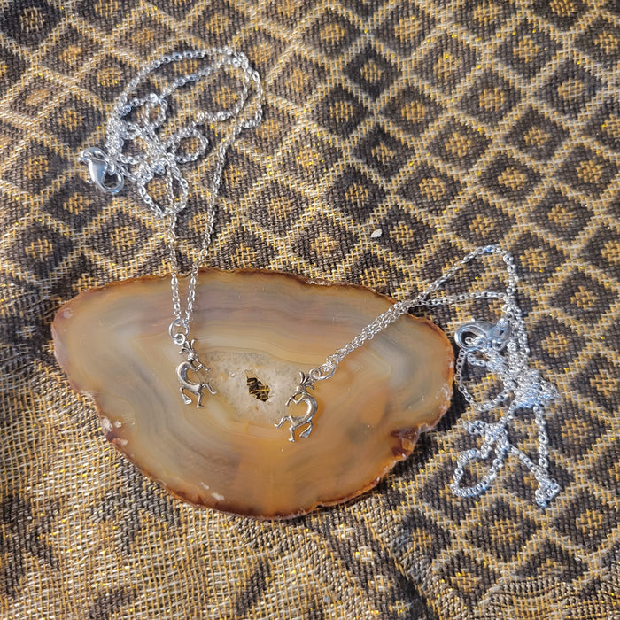 Choice of Flute on Left or Right Kokopelli Sterling Silver Charm on Fine 18-inch Sterling Chain Necklace