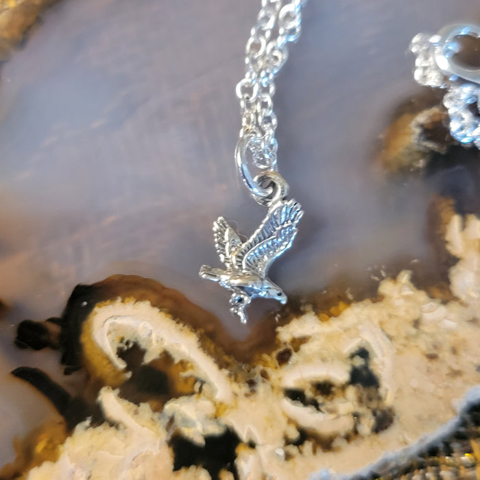 American Bald Eagle Sterling Silver Charm on Fine 18-inch Chain Sterling Necklace
