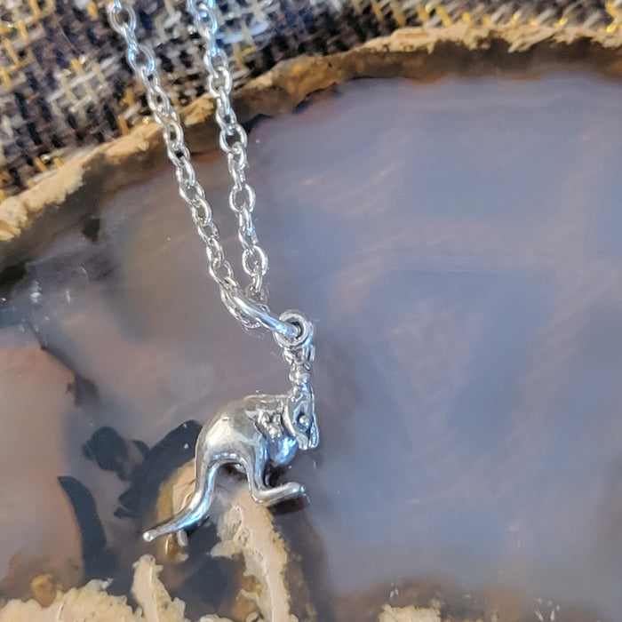 Choice of Left or Right Facing Kangaroo Sterling Silver Charm on Fine 18-inch Sterling Chain Necklace