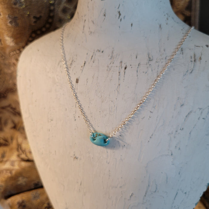 Turquoise Button Pendant Necklace on Fine 18" Sterling Silver Chain