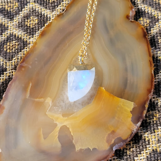 Quartz Faceted Curved Point with Electroplated Accent, 18 inch 18k Gold Filled 1.2 Rolo Chain with Lobster Claw Clasp