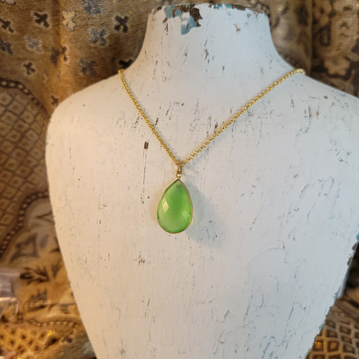 Peridot Faceted Teardrop in choice of  Gold or Silver  Bezel, 18 inch 18k Gold Filled 1.2 Rolo Chain with Lobster Claw Clasp