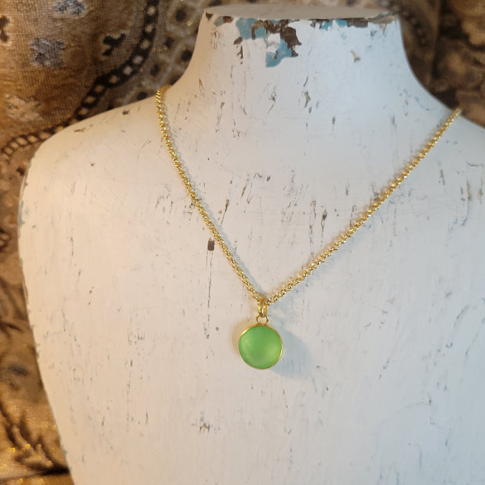 Peridot Faceted Round in Gold Bezel, 18 inch 18k Gold Filled 1.2 Rolo Chain with Lobster Claw Clasp
