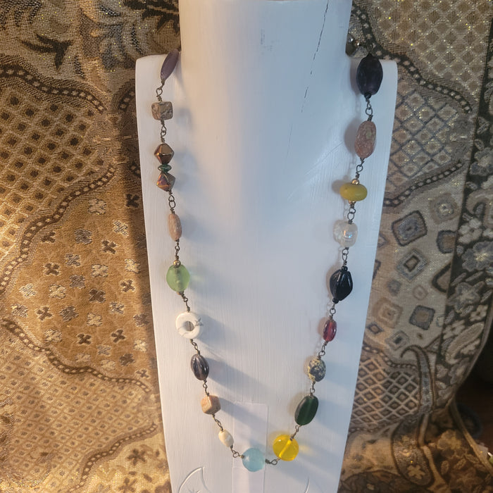 28 Inch Hand Wrapped Stone and Bead Necklace