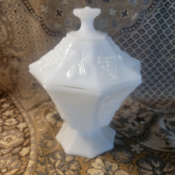 MCM Vintage Anchor Hocking Lidded Milk Glass Candy Dish Octagon
