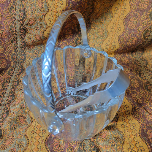 Heisey Crystolite Ice Bucket with Metal Tongs and Handle