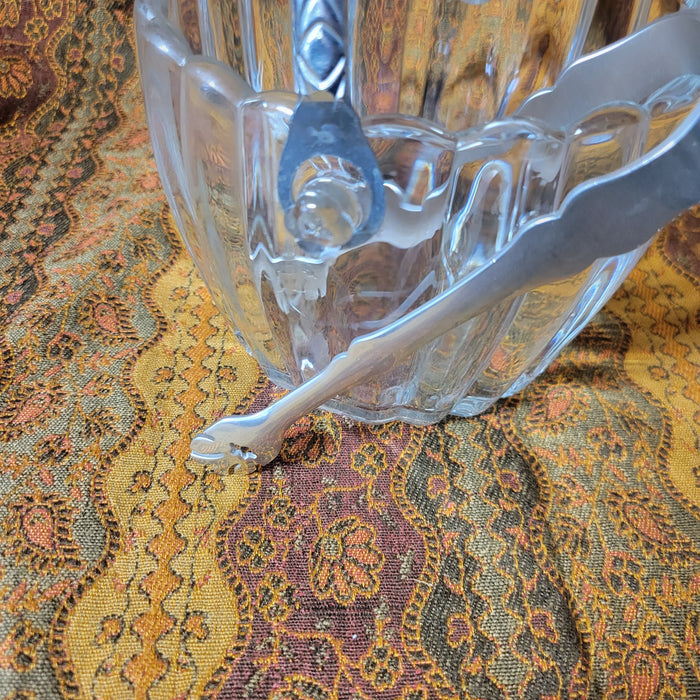 Heisey Crystolite Ice Bucket with Metal Tongs and Handle