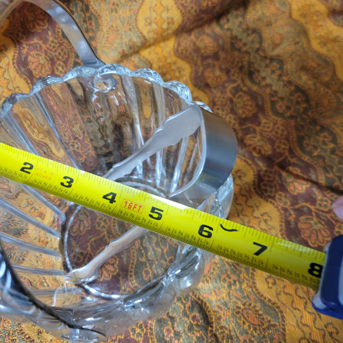 Heisey Crystolite Ice Bucket with Metal Tongs and Handle