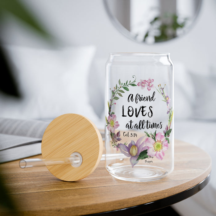 A Friend Loves at All Times Floral Wreath Sipper Glass, 16oz