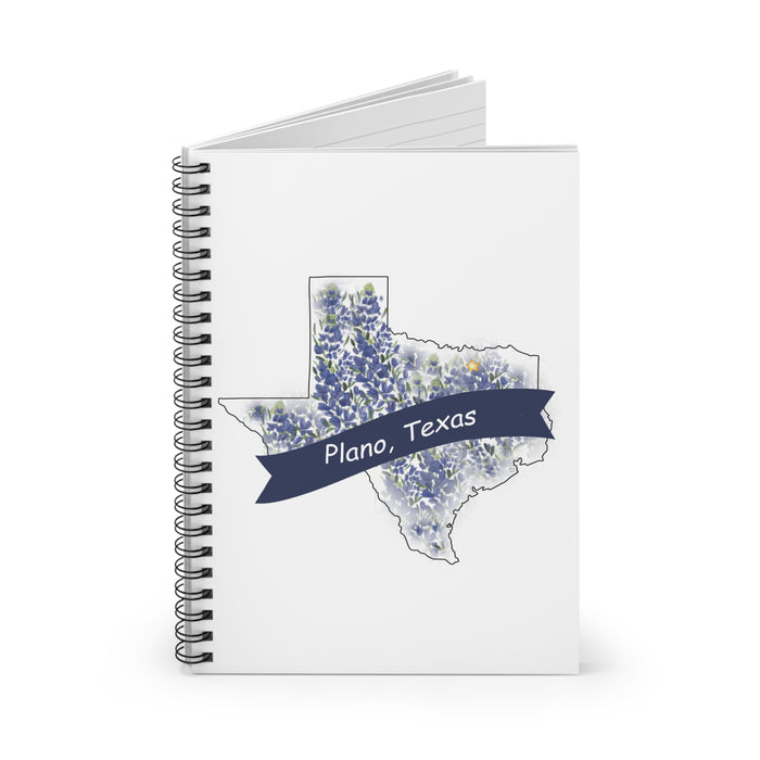 Plano, Texas Banner & Bluebonnets Spiral Notebook - Ruled Line