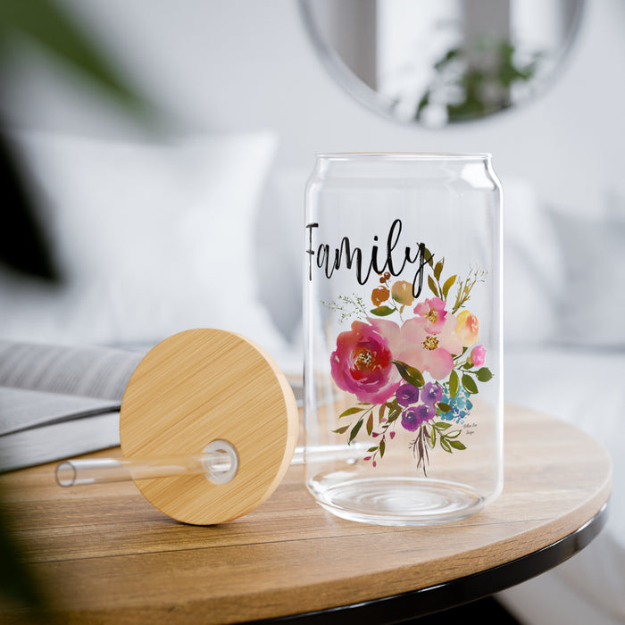 Faith with Floral Bouquet Sipper Glass, 16oz