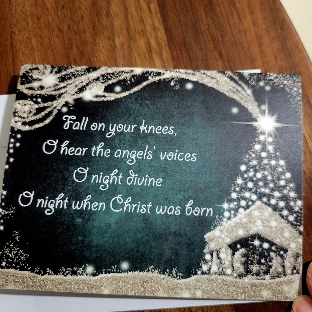 O Holy Night Hymn Inspired Note Christmas Greeting Card, Blank inside, Nativity