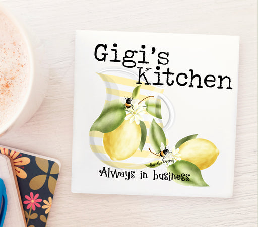 Gigi's Kitchen Always in Business 4x4 inch Marble Coaster