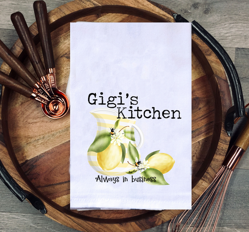 Gigi's Kitchen Lemonade and Bees Kitchen Towel - 100% Cotton with Vintage Styled Stripe
