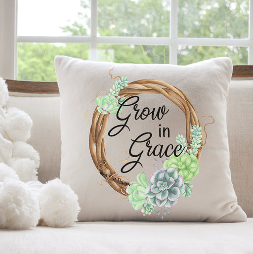 Grow In Grace Succulent Grapevine Wreath Cotton Duck Pillow