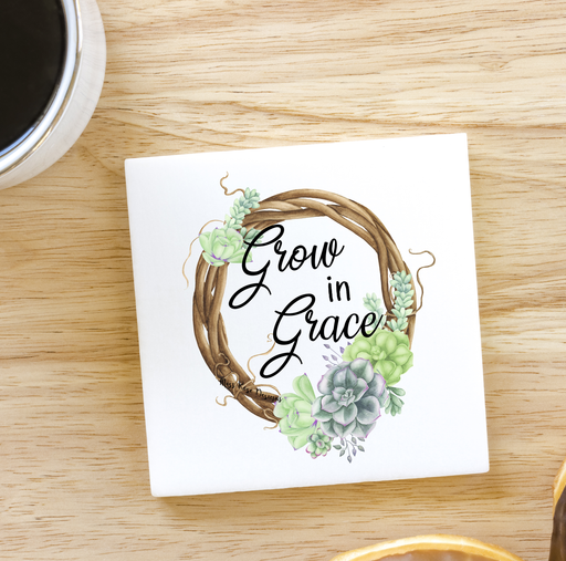 Grow in Grace Succulent in Wreath Marble Coaster