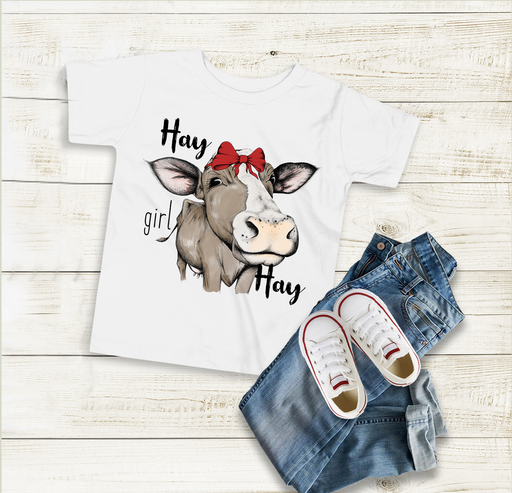 Hay Girl Hay Sweet Cow Face with Red Bandana Youth Tee-shirt - Crew Neck - 100% Cotton