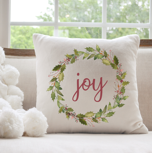 Joy Holly Garland Wreath Pillow