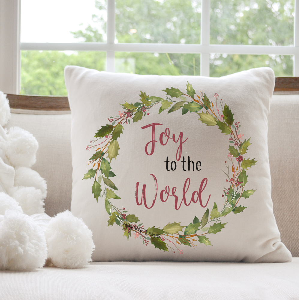 Joy to the World Holly Garland Wreath Pillow