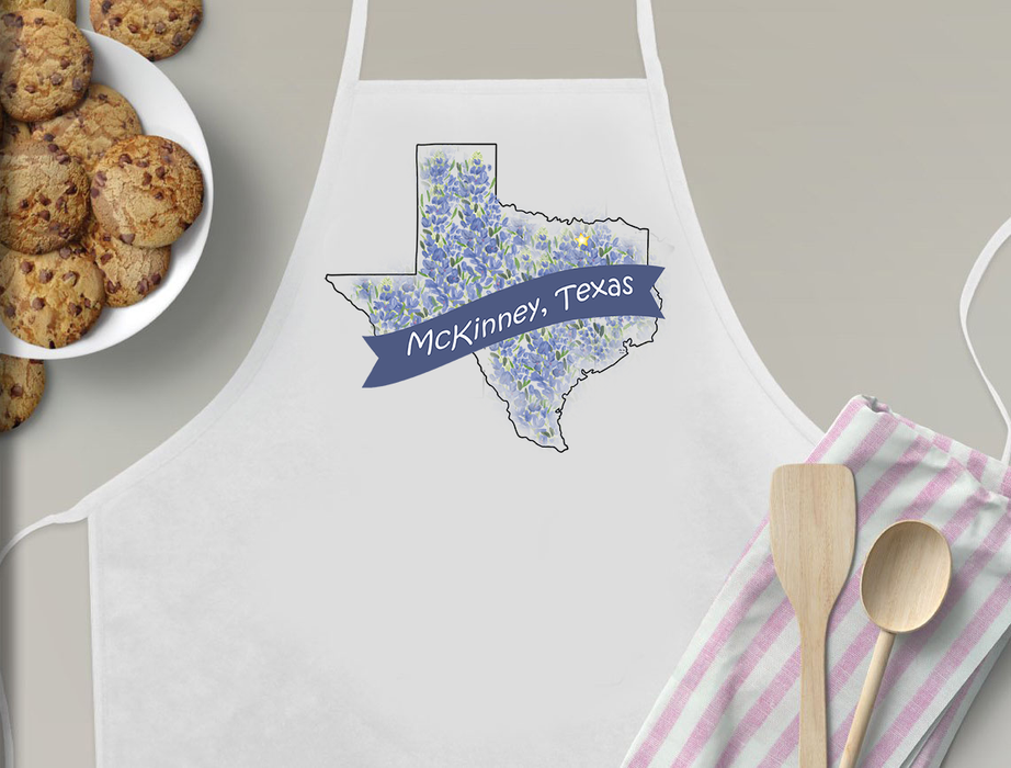 McKinney Texas Bluebonnet Apron Floral Kitchen Accessory