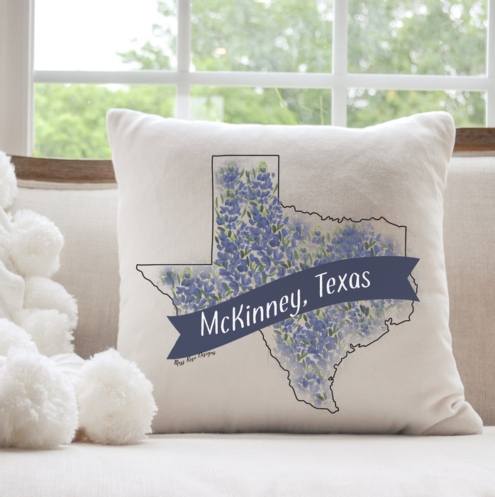 McKinney Texas Bluebonnet Pillow 20x20 Cotton Duck