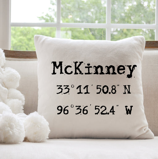 McKinney Longitude & Latitude Coordinates Pillow 20x20 Cotton Duck