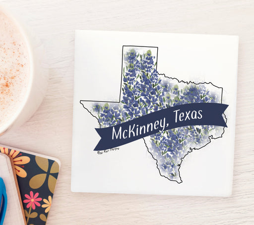 McKinney Texas Bluebonnets and Banner 6x6 Ceramic Trivet