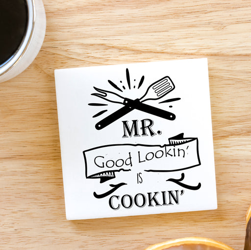Mr. Good Lookin' is Cookin'  Marble Coaster, Bar Ware