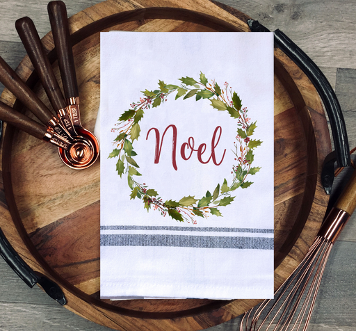 Noel Holly Garland Wreath Kitchen Towel