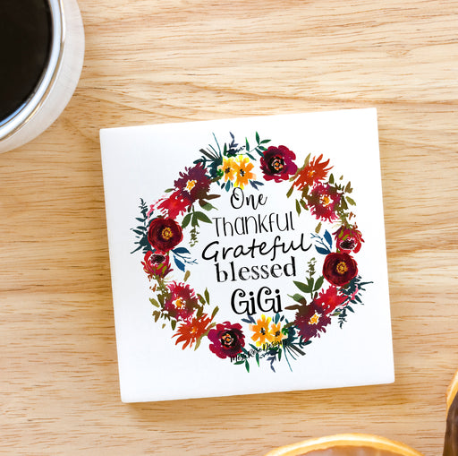 One Thankful, Grateful,  Blessed Gigi Marble Coaster