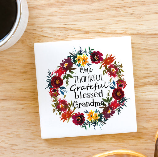 One Thankful, Grateful,  Blessed Grandma Marble Coaster