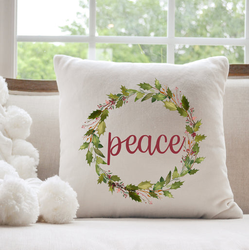 Peace Holly Garland Wreath Pillow