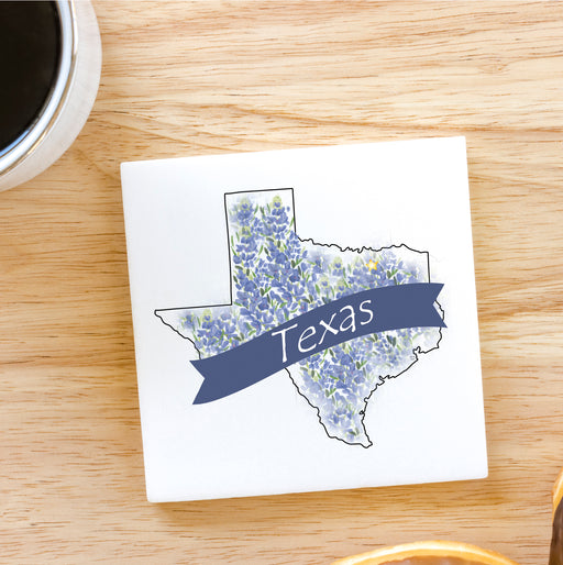 Texas Banner Bluebonnets 4x4 inch Marble Coaster