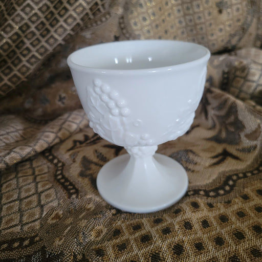 Indiana Glass Colony Harvest Grape Milk Glass Footed Goblet 4" Vintage/1950’s