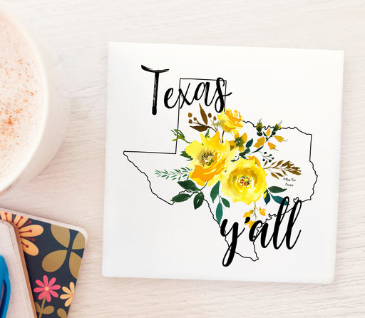 Texas Y'all Yellow Rose Ceramic Trivet